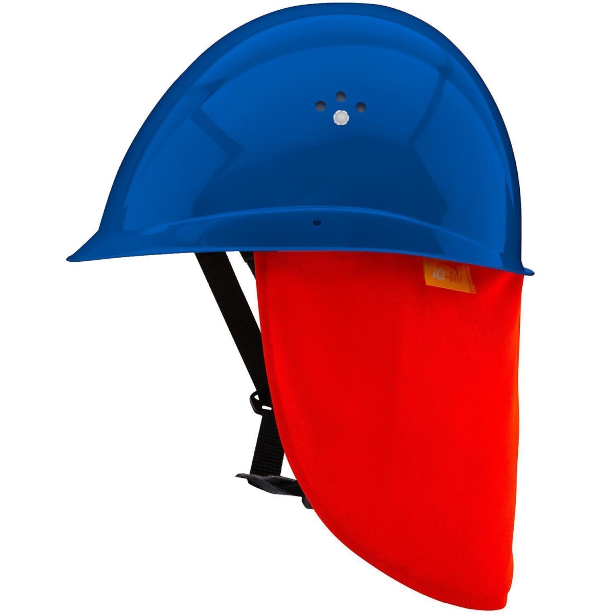 blauer schutzhelm mit rotem nackenband für uv schutz von voss helme