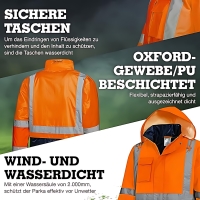 S-XXXL mit Kaputze *NEU* Warnschutzparka Winterjacke neon orange/marine Gr 