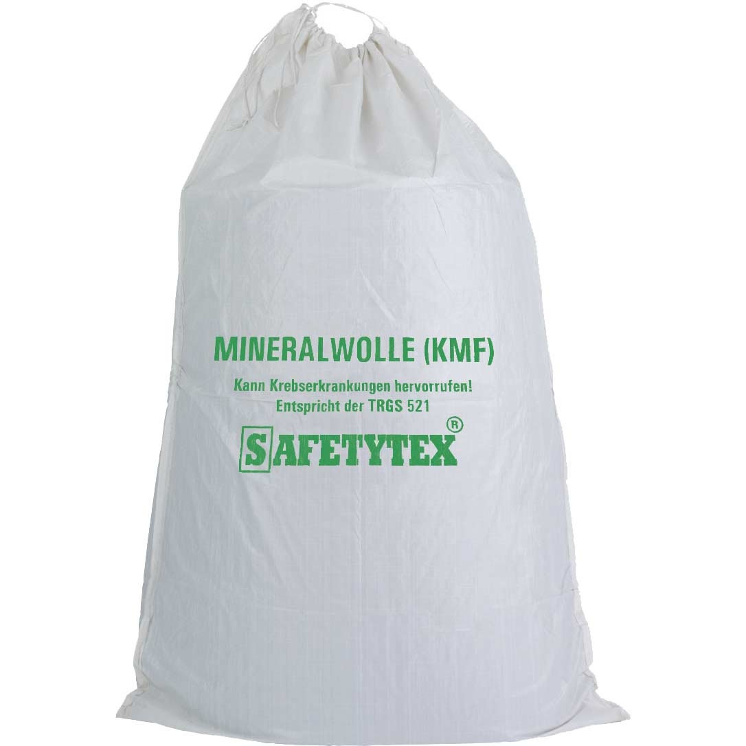 weißer mineralwolle sack von safetytex mit aufdruck auf der vorderseite