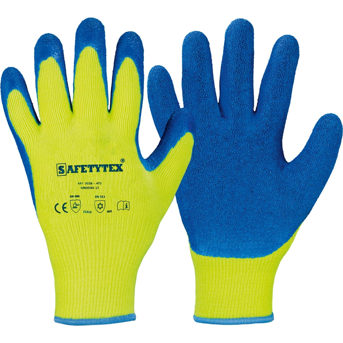 arbeitshandschuhe für den winter in gelb mit blauer handfläche